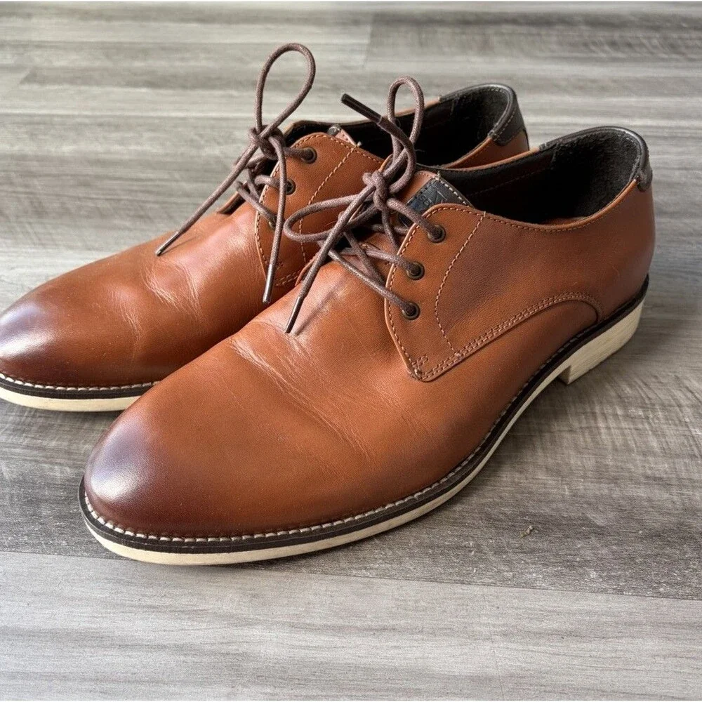 Section X Mens Dress Shoes Size 12 Brown Leather Jeremiah Plain Toe Oxfords